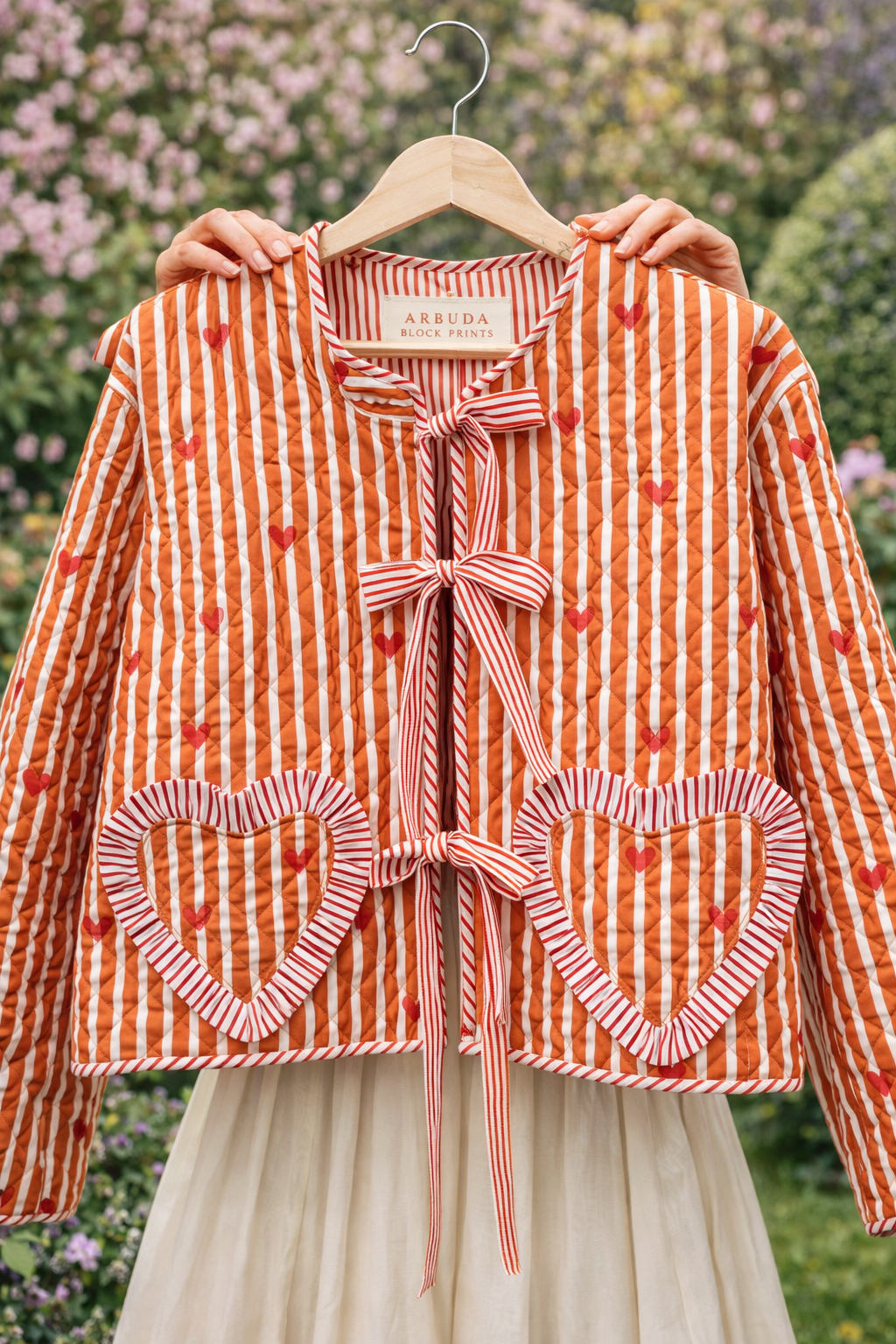Handcrafted Block Print Quilted Jacket with Heart Pockets