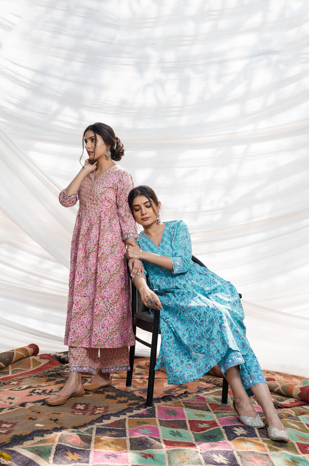 Nazakat Floral Cotton Block Print Kurta Set