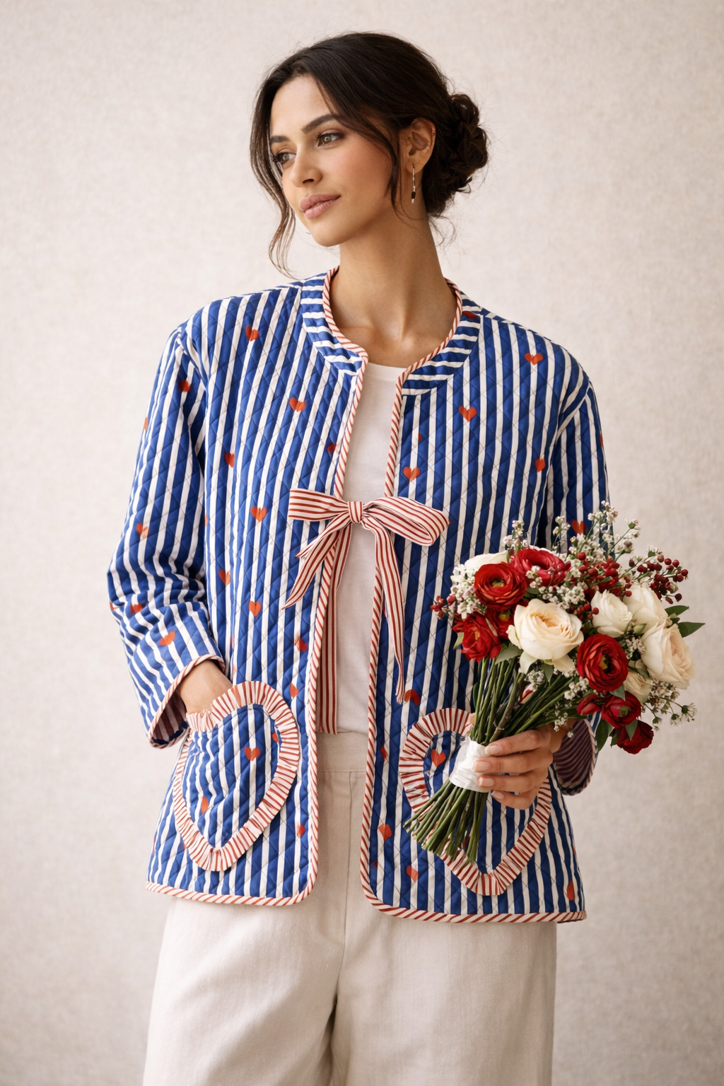 Handcrafted Block Print Quilted Jacket with Heart Pockets