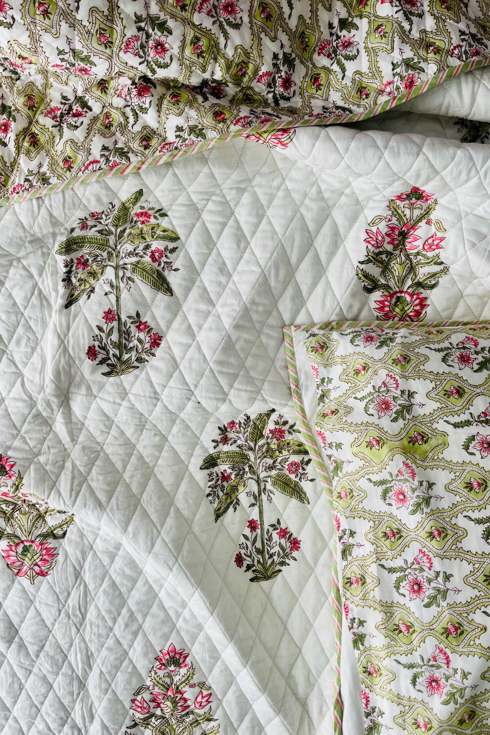 Banana Tree Handblock Printed Reversible Quilted Bedcover