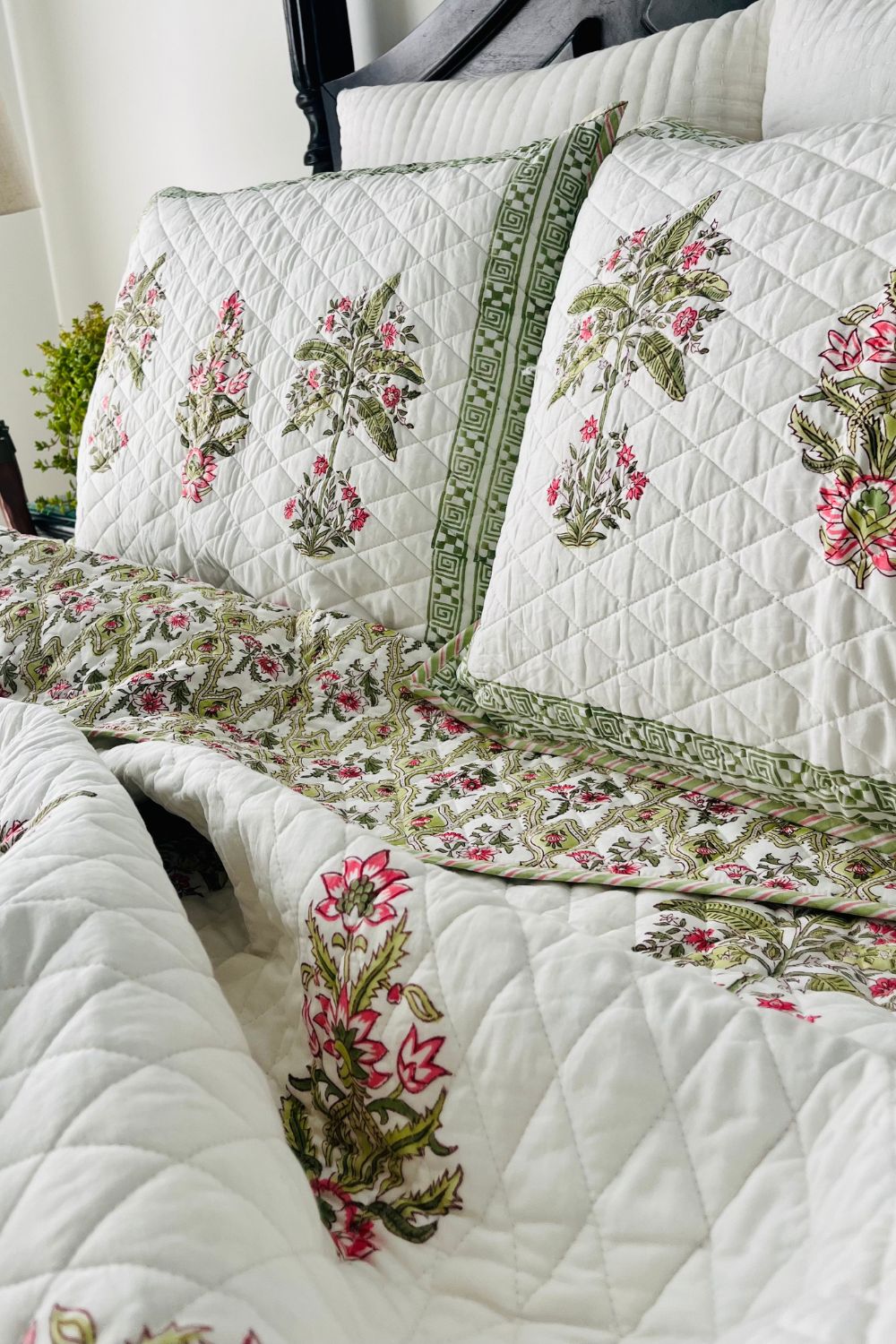 Banana Tree Handblock Printed Reversible Quilted Bedcover