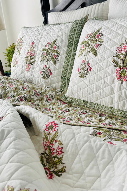 Banana Tree Handblock Printed Reversible Quilted Bedcover