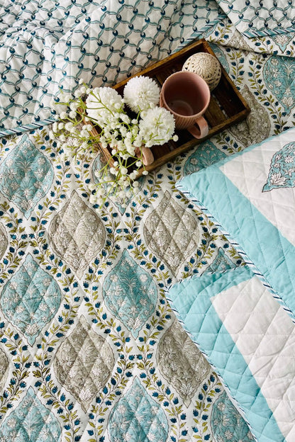 Gulnar Handblock Printed Reversible Quilted Bedcover