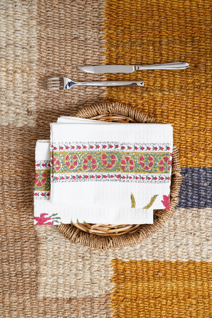 Red Iris Hand Block Printed Tea Towel (Set of 2)