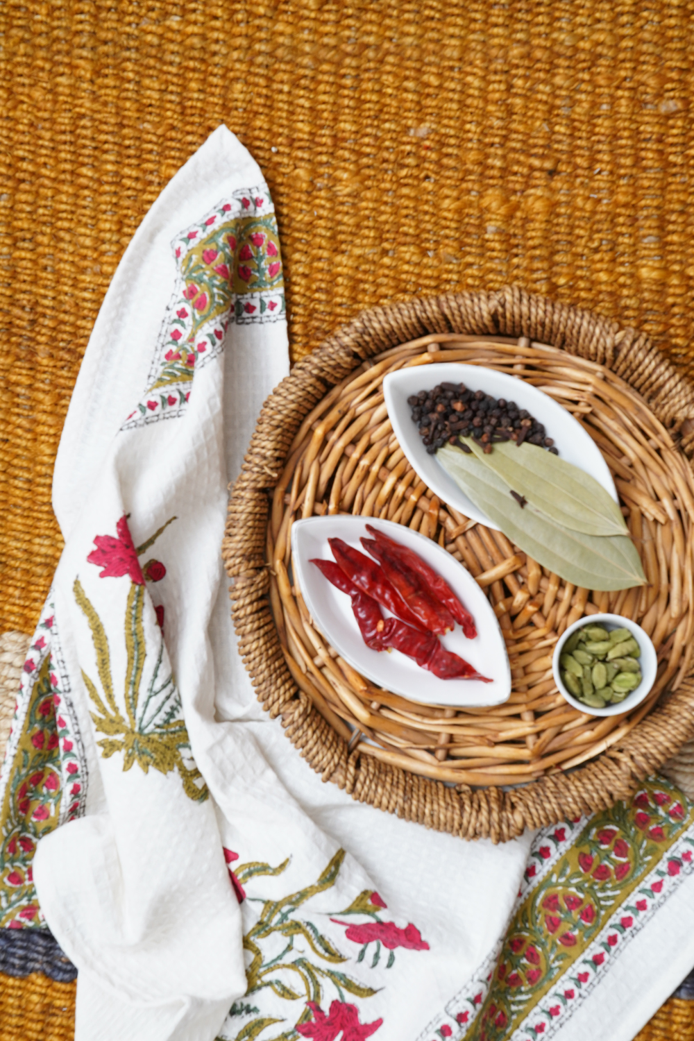 Red Iris Hand Block Printed Tea Towel (Set of 2)
