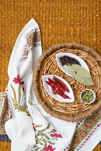 Red Iris Hand Block Printed Tea Towel (Set of 2)