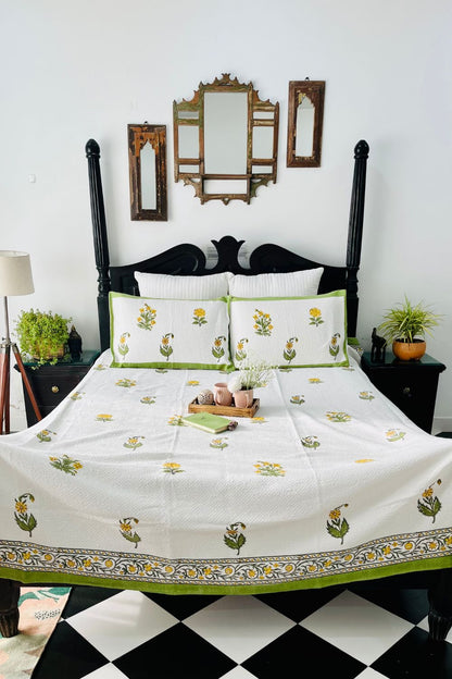 Paradise Handblock Printed Jacquard Bedcover