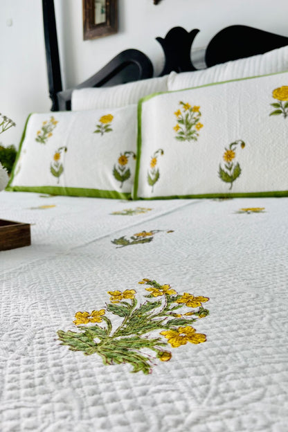 Paradise Handblock Printed Jacquard Bedcover