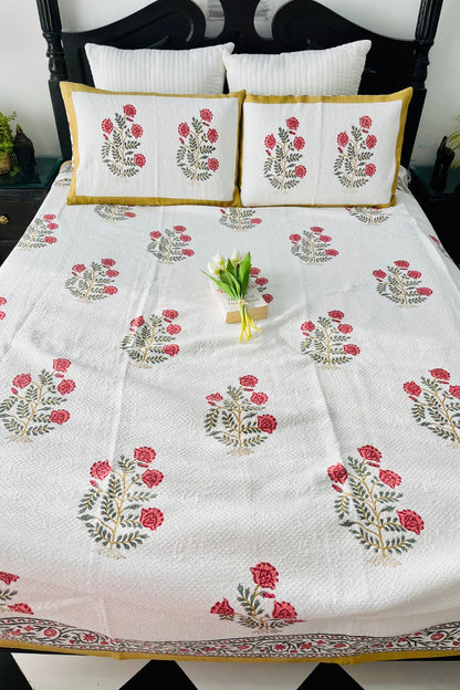 Wild RoseHandblock Printed Jacquard Bedcover