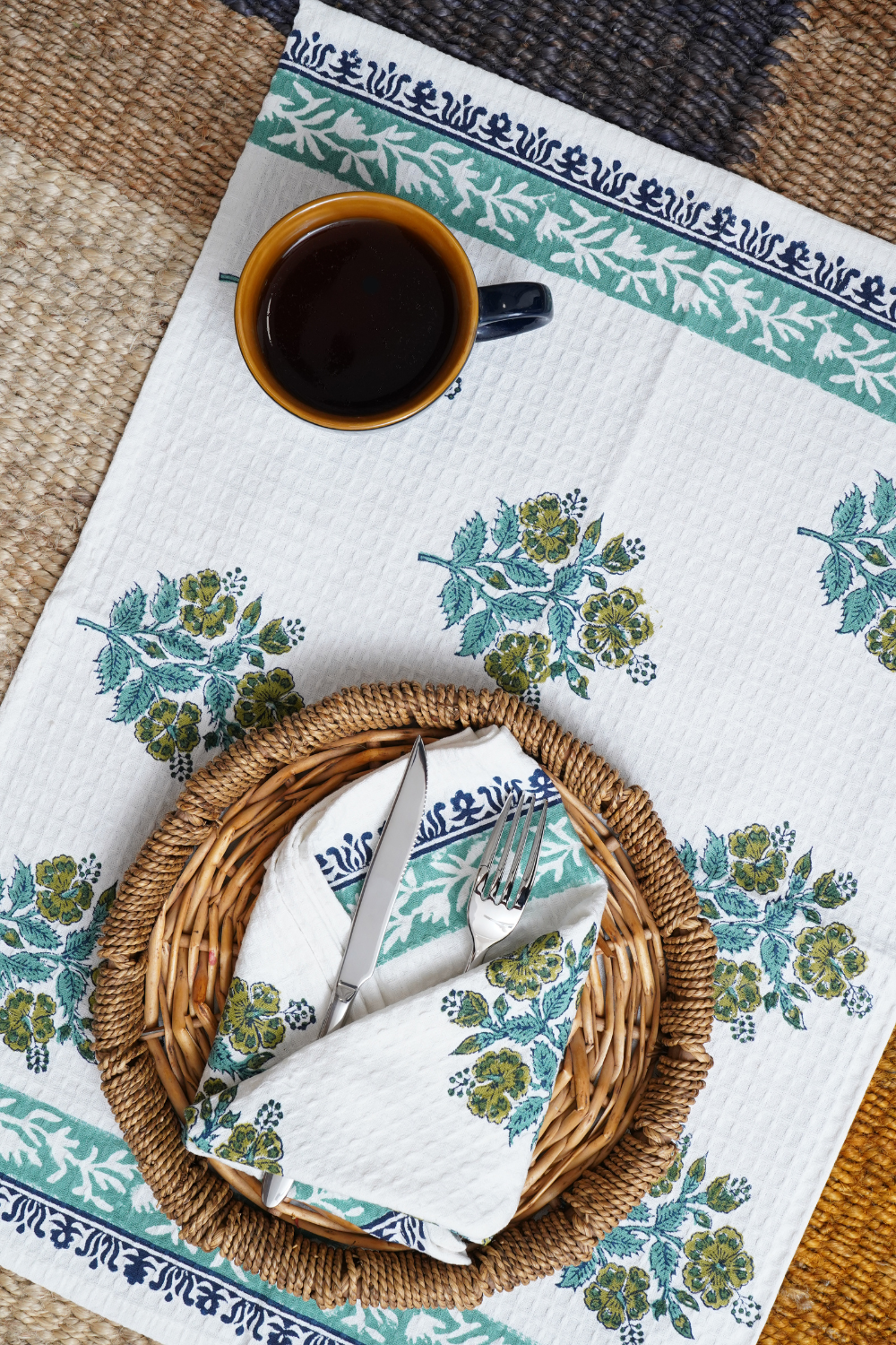 Hibiscus Hand Block Printed Tea Towel (Set of 2)