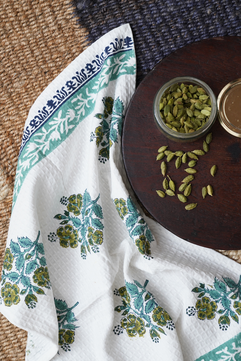 Hibiscus Hand Block Printed Tea Towel (Set of 2)