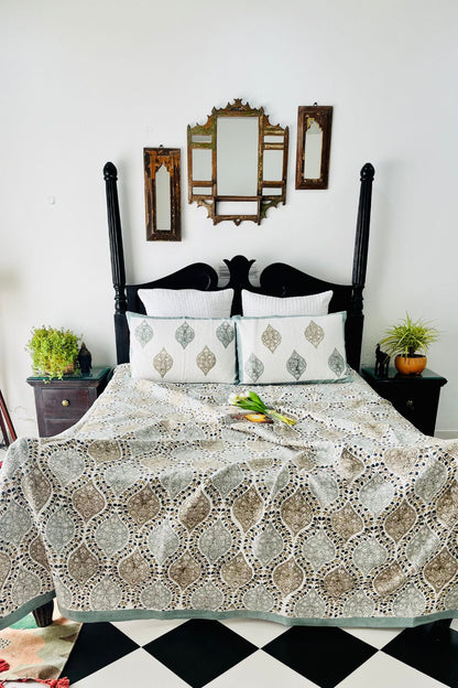 Gulnar Handblock Printed Jacquard Bedcover