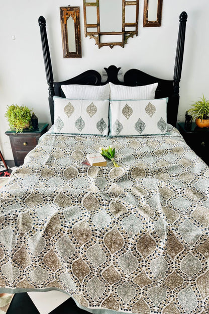 Gulnar Handblock Printed Jacquard Bedcover