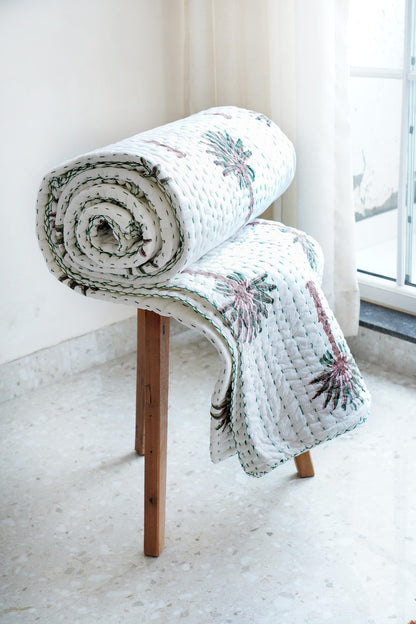 Kantha Quilt Green Brown