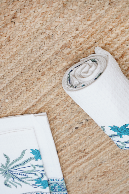 Blue Iris Hand Block Printed Bath Towel