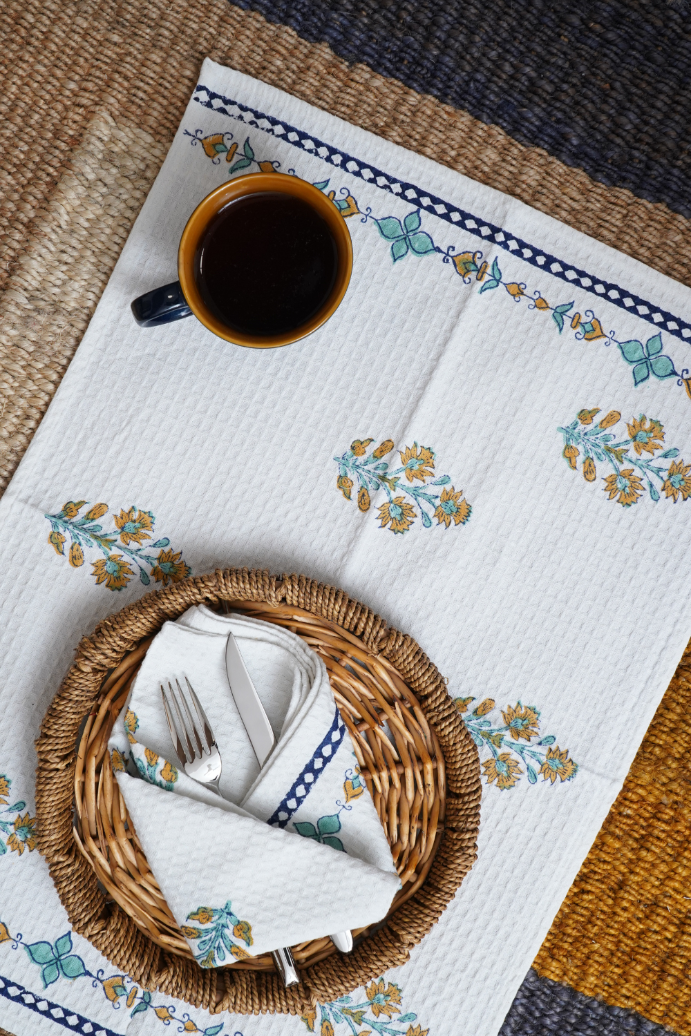 Daffodil Hand Block Printed Tea Towel (Set of 2)