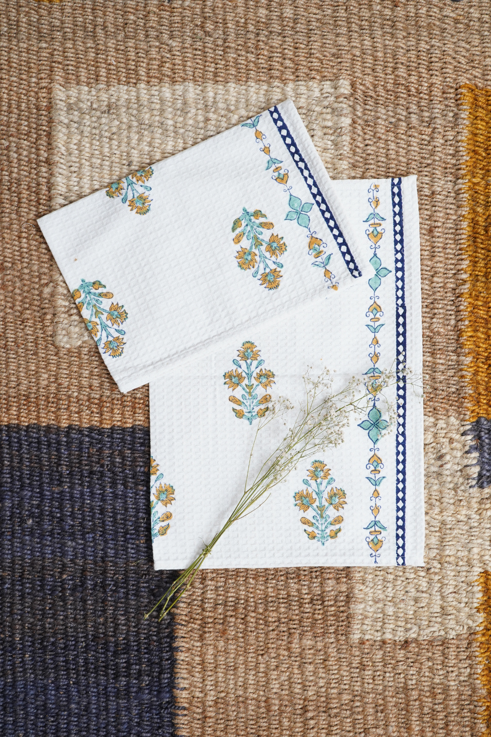 Daffodil Hand Block Printed Tea Towel (Set of 2)