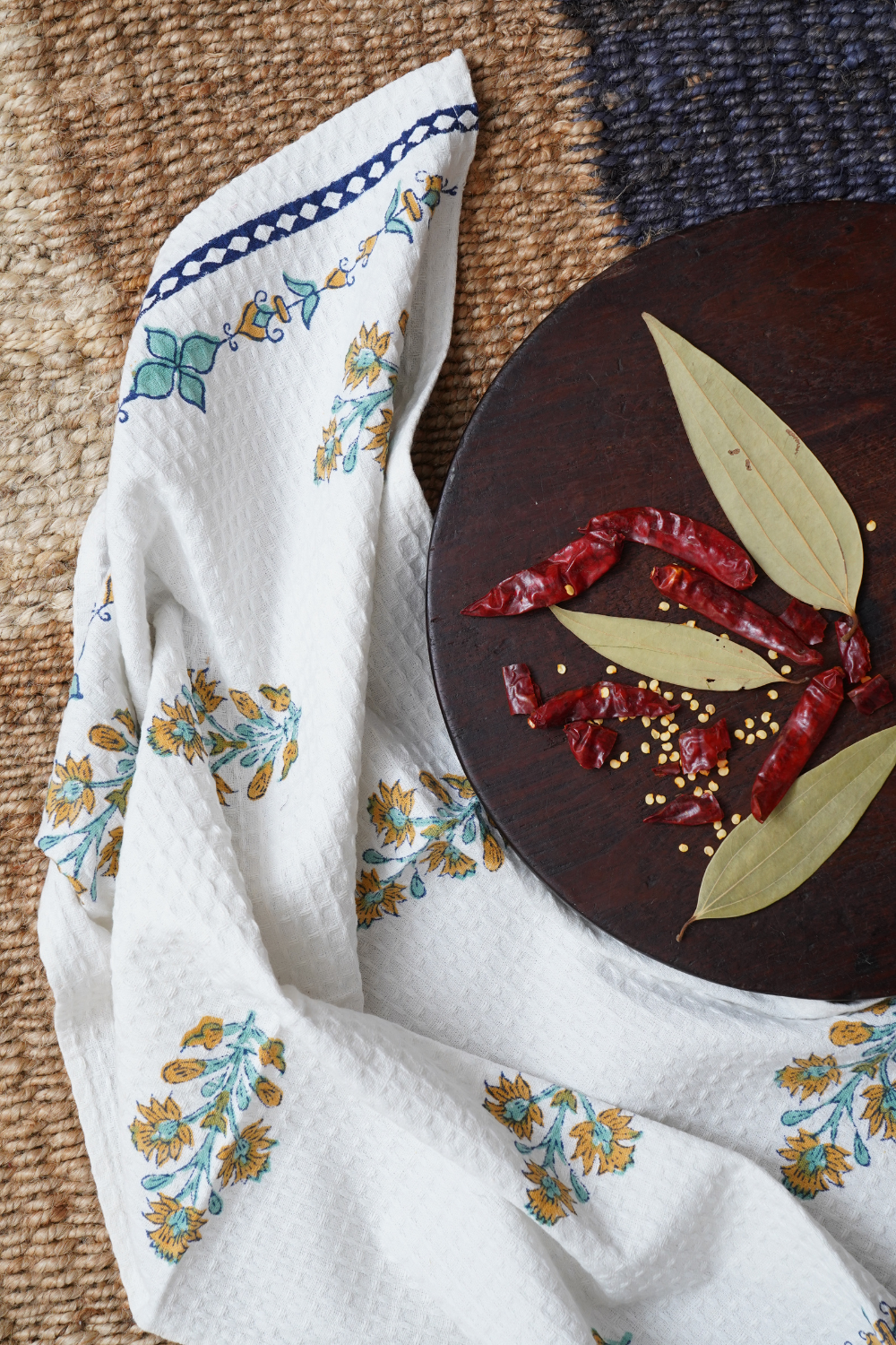 Daffodil Hand Block Printed Tea Towel (Set of 2)