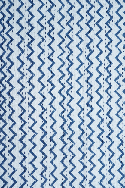Chevron Block Printed Kantha Bedcover