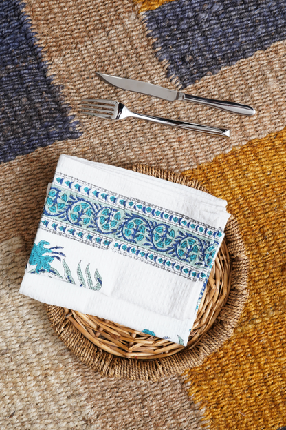 Blue Iris Hand Block Printed Tea Towel (Set of 2)