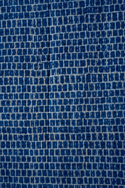 Diwar Indigo Block Printed Kantha Bedcover