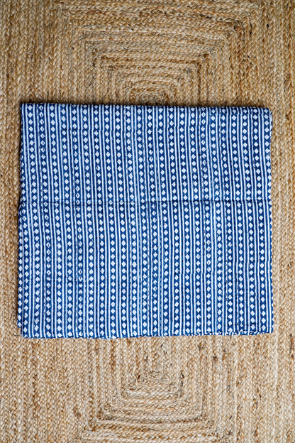 Diamond Stripe Indigo Block Printed Kantha Bedcover