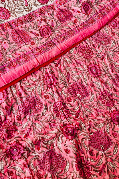 Cherry Hand Block Print Reversible Quilt