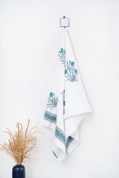 Blue Iris Hand Block Printed Bath Towel
