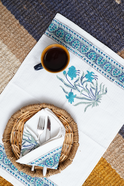 Blue Iris Hand Block Printed Tea Towel (Set of 2)