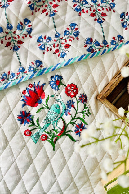 Panchi Handblock Printed Reversible Quilted Bedcover