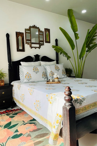 Daffodil Hand Block Printed Cotton Bedsheet
