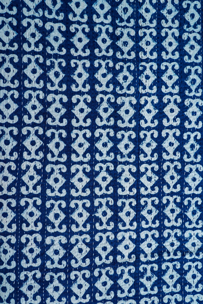 Anchor Indigo Block Printed Kantha Bedcover