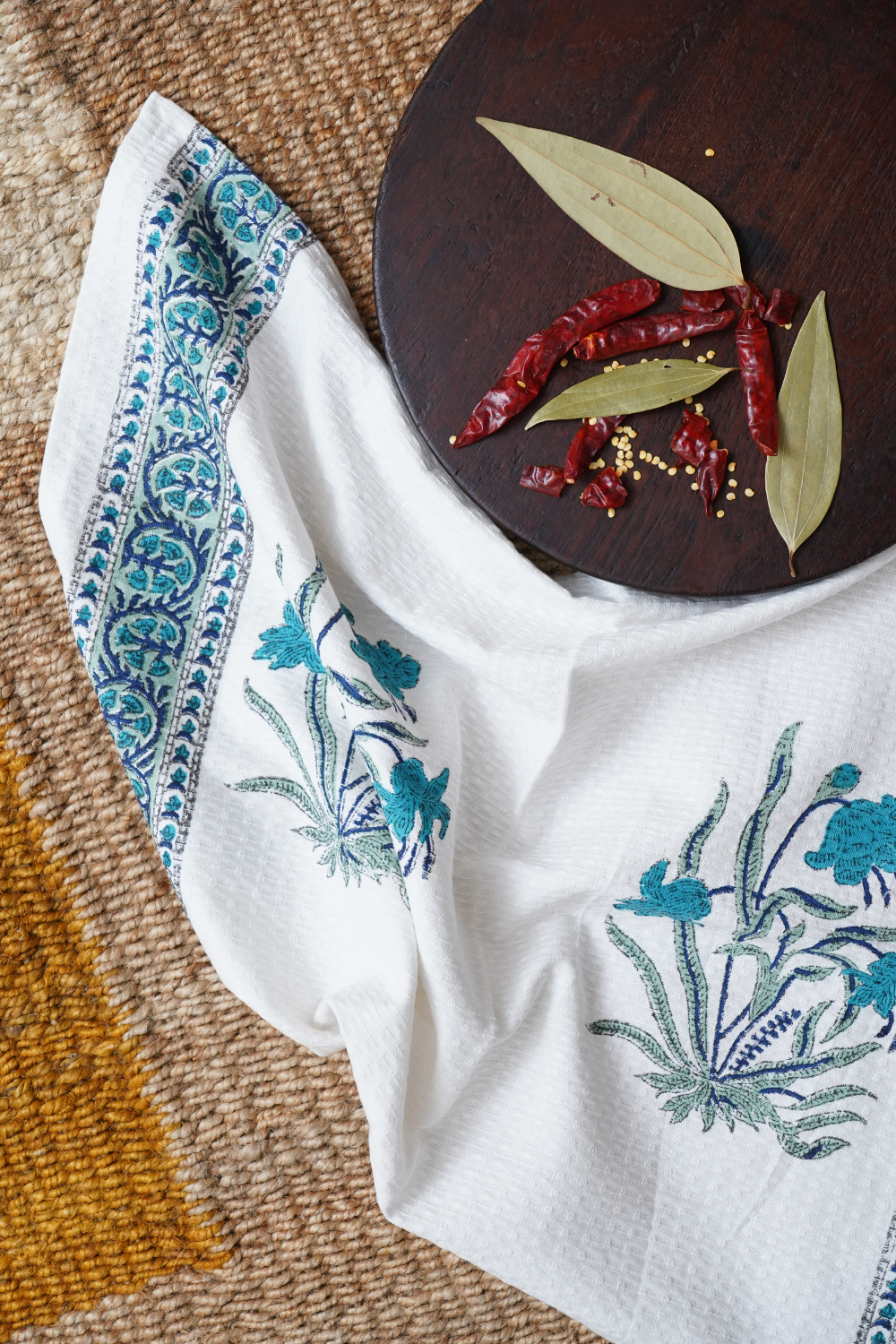 Blue Iris Hand Block Printed Tea Towel (Set of 2)