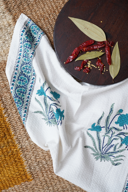 Blue Iris Hand Block Printed Tea Towel (Set of 2)