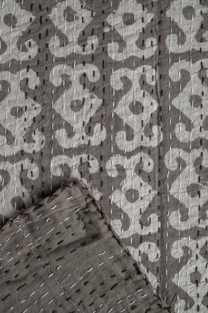 Anchor Dabu Block Printed Kantha Bedcover