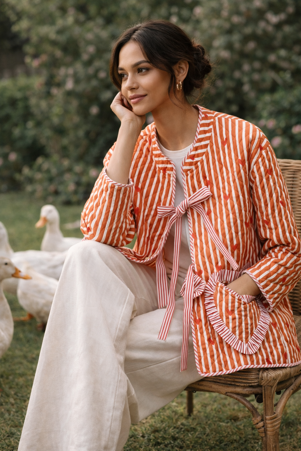 Handcrafted Block Print Quilted Jacket with Heart Pockets