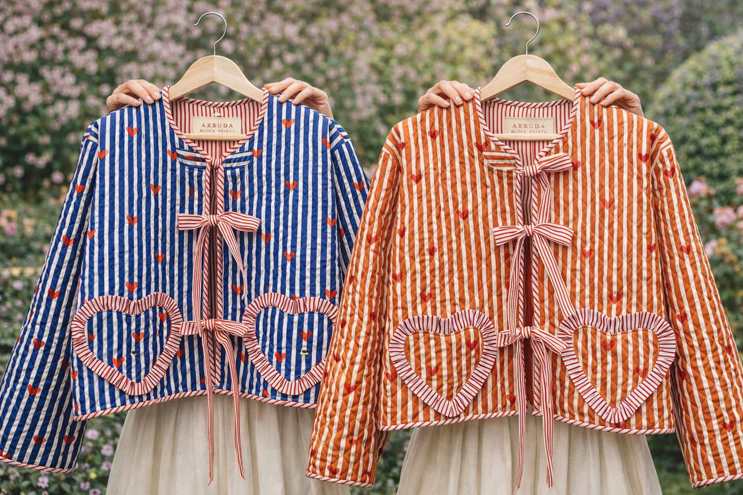 Handcrafted Block Print Quilted Jacket with Heart Pockets