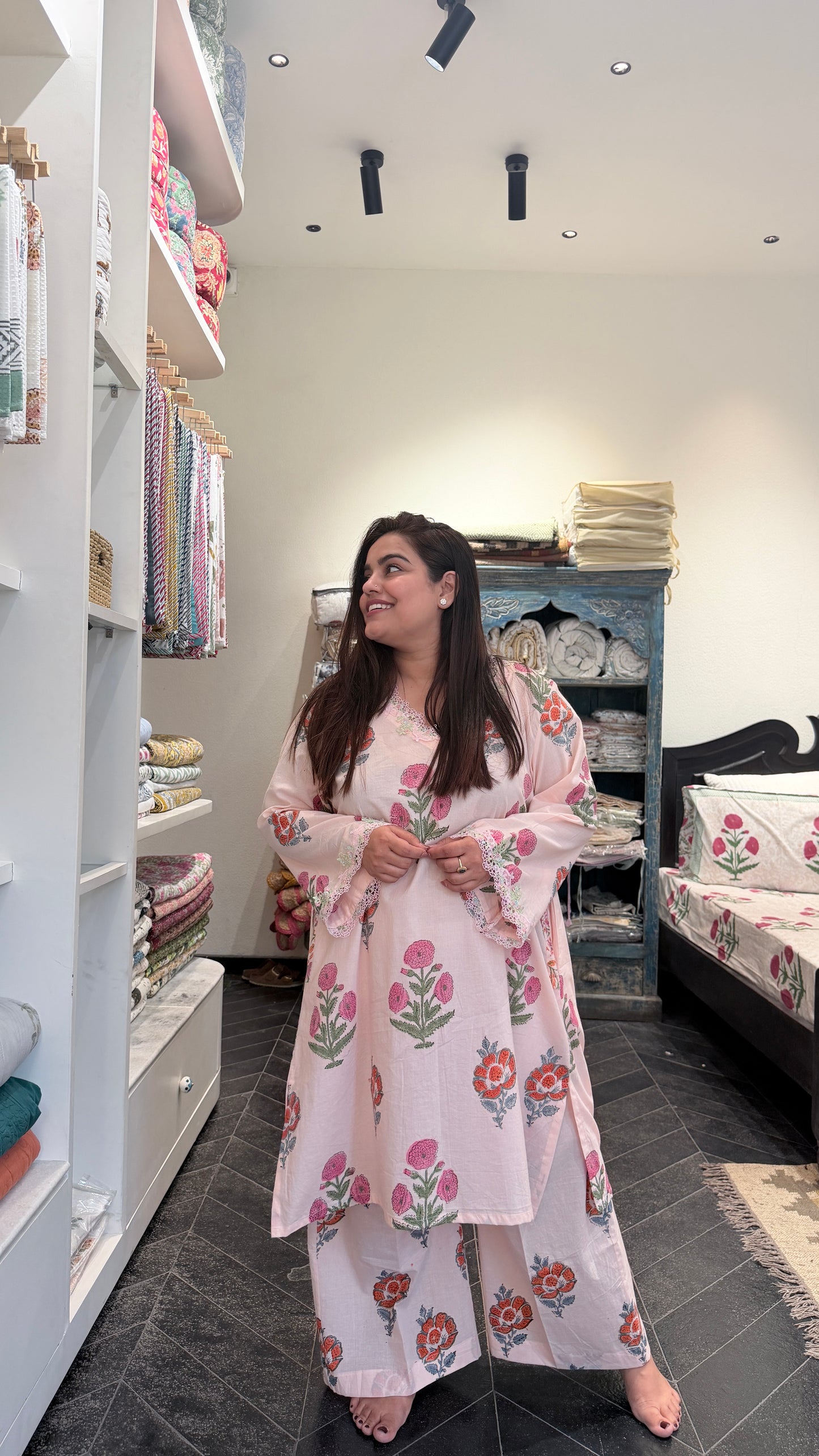 Ice-Cream Pink Cotton Blockprinted Coordset