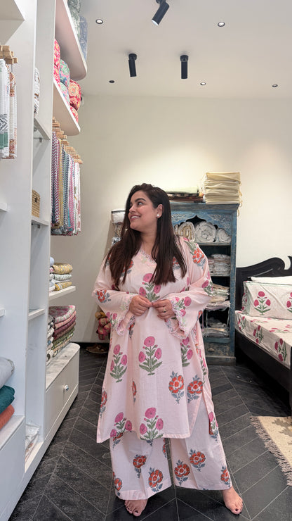 Ice-Cream Pink Cotton Blockprinted Coordset