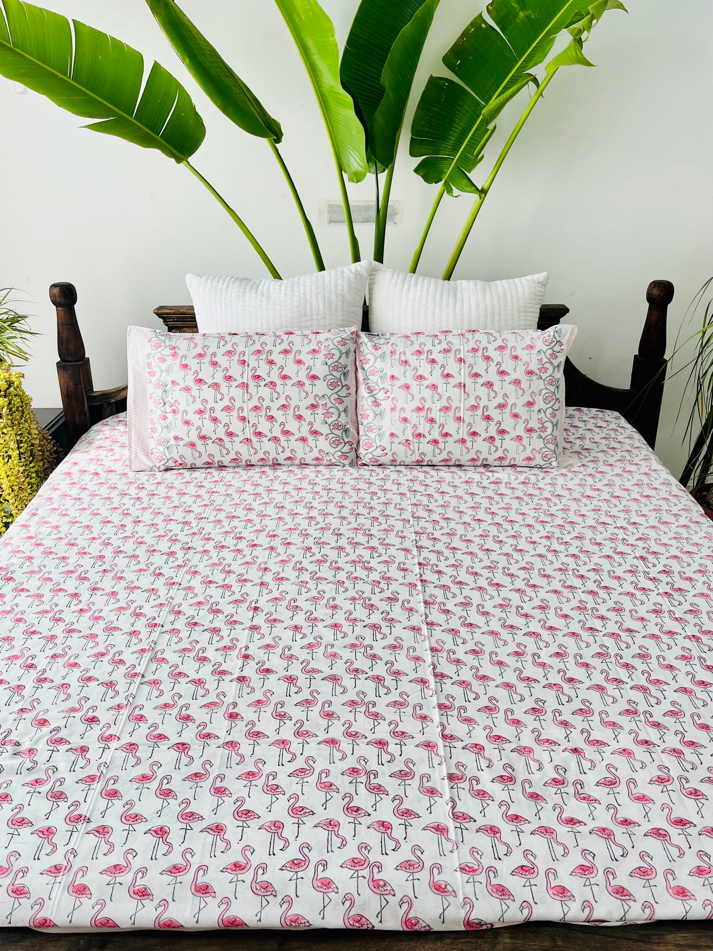 Flamingo Hand Block Printed Cotton Bedding Set
