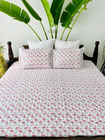 Flamingo Hand Block Printed Cotton Bedsheet