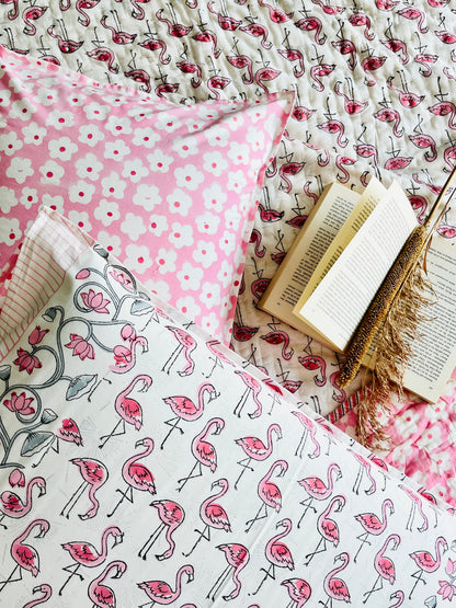 Flamingo Hand Block Printed Cotton Quilt