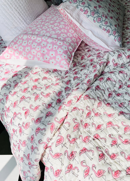 Flamingo Hand Block Printed Cotton Quilt
