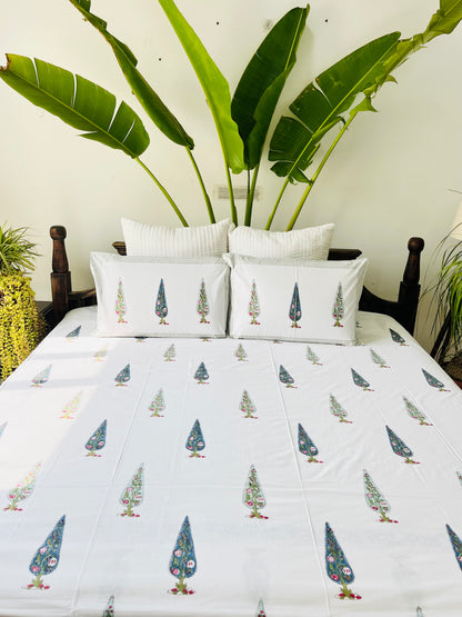 Blue Cyprus  Hand Block Printed Cotton Bedsheet