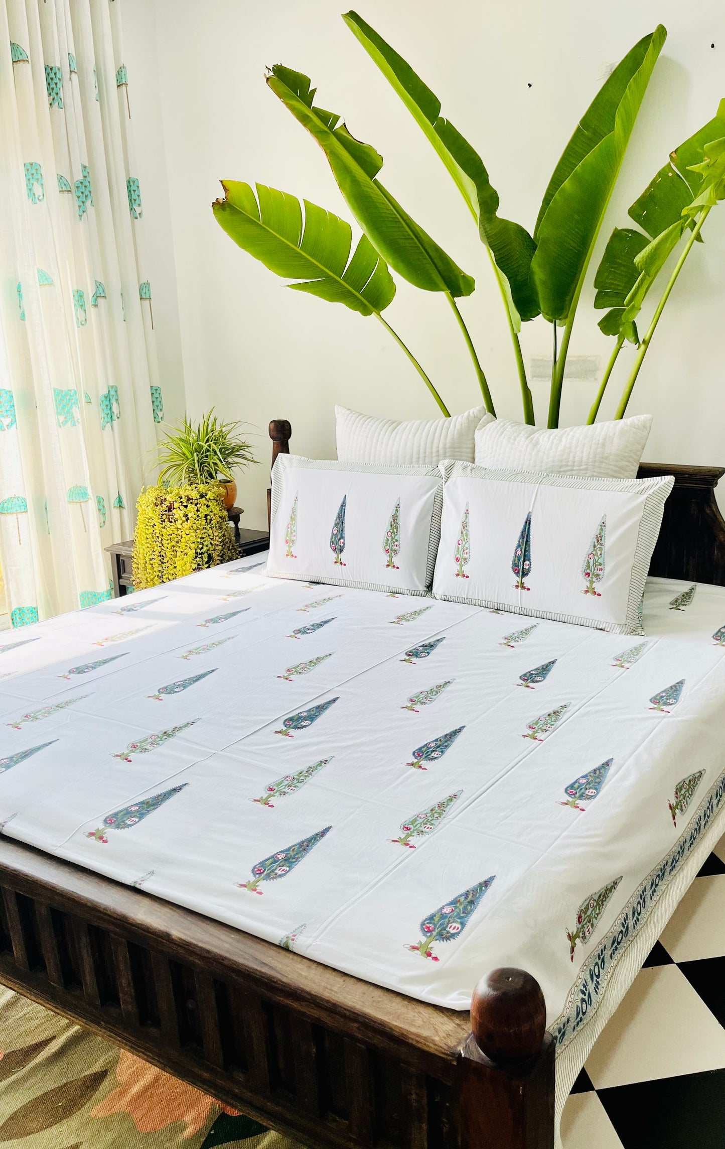 Blue Cyprus  Hand Block Printed Cotton Bedsheet