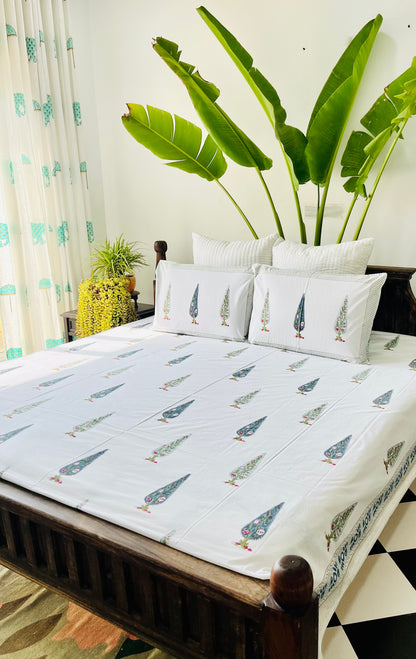Blue Cyprus  Hand Block Printed Cotton Bedsheet