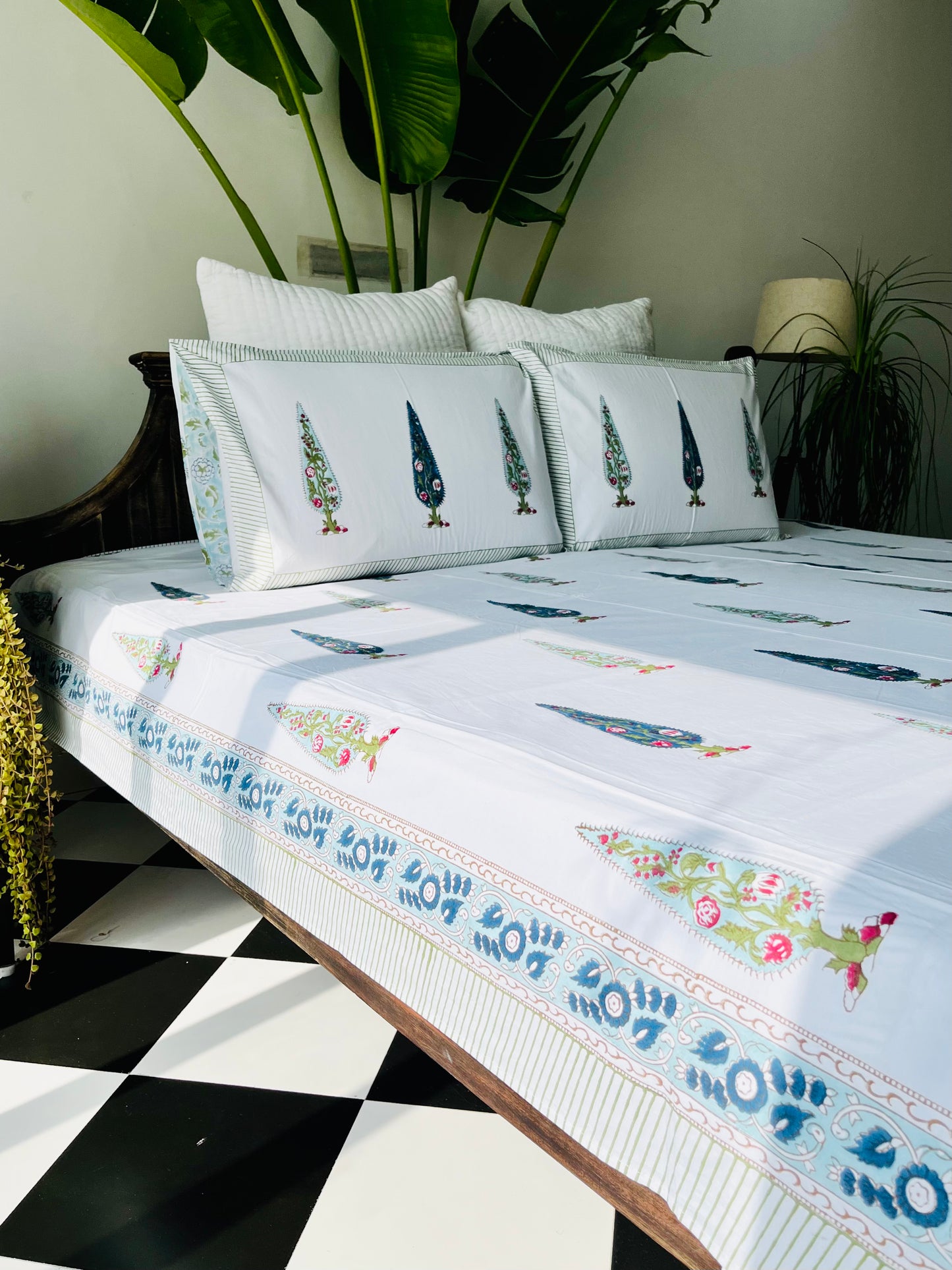Blue Cyprus  Hand Block Printed Cotton Bedsheet