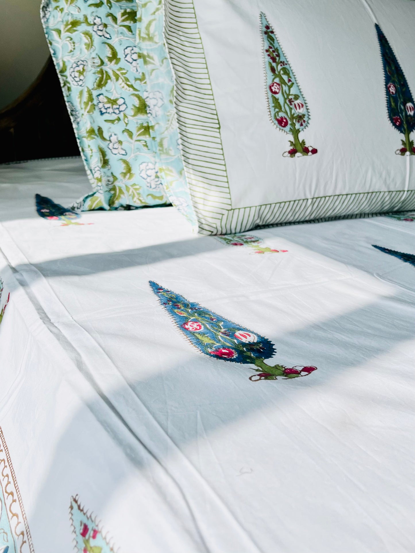 Blue Cyprus  Hand Block Printed Cotton Bedsheet