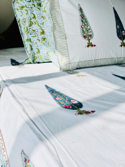 Blue Cyprus  Hand Block Printed Cotton Bedsheet