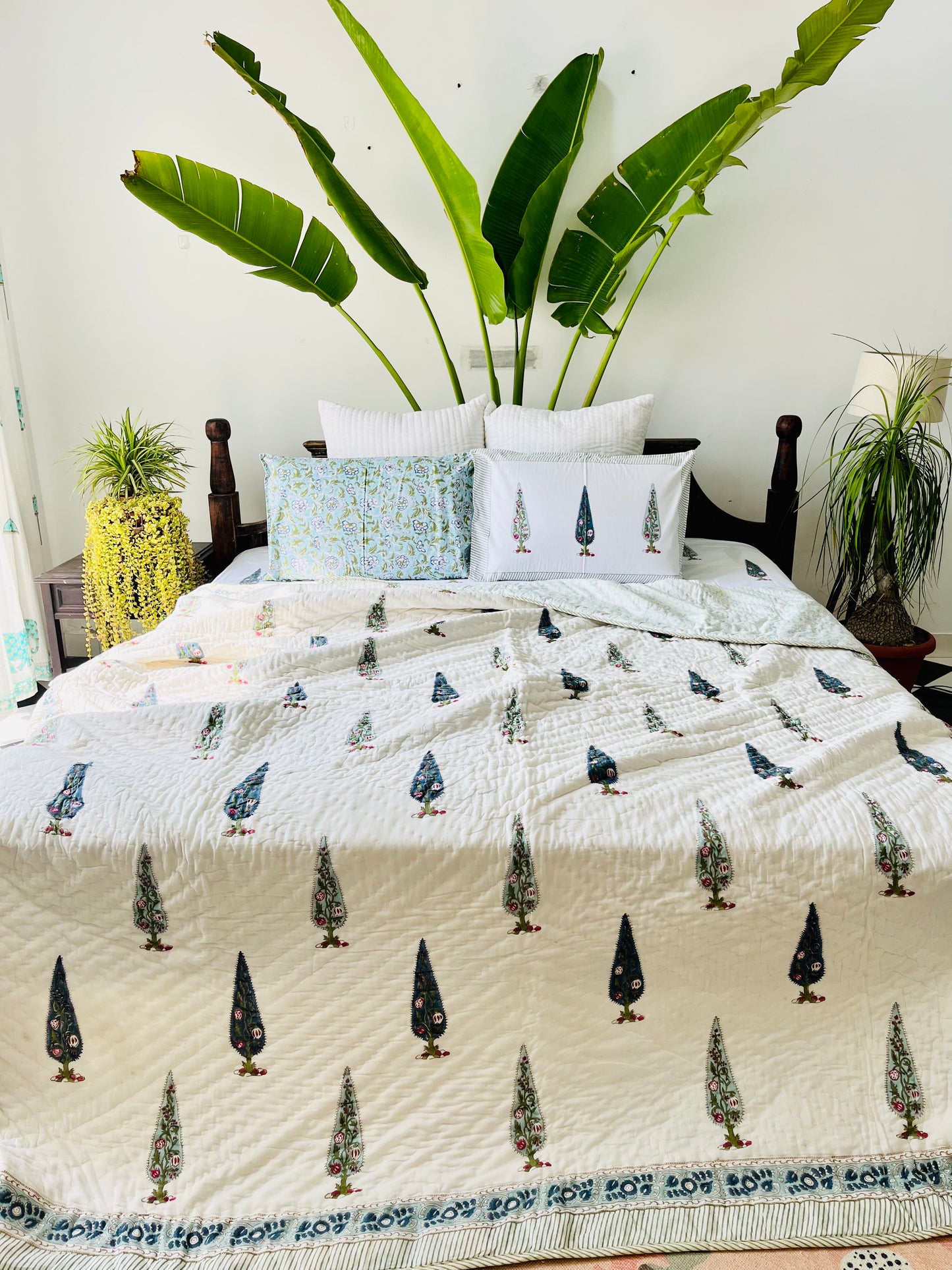 Blue Cyprus Hand Block Printed Cotton Quilt